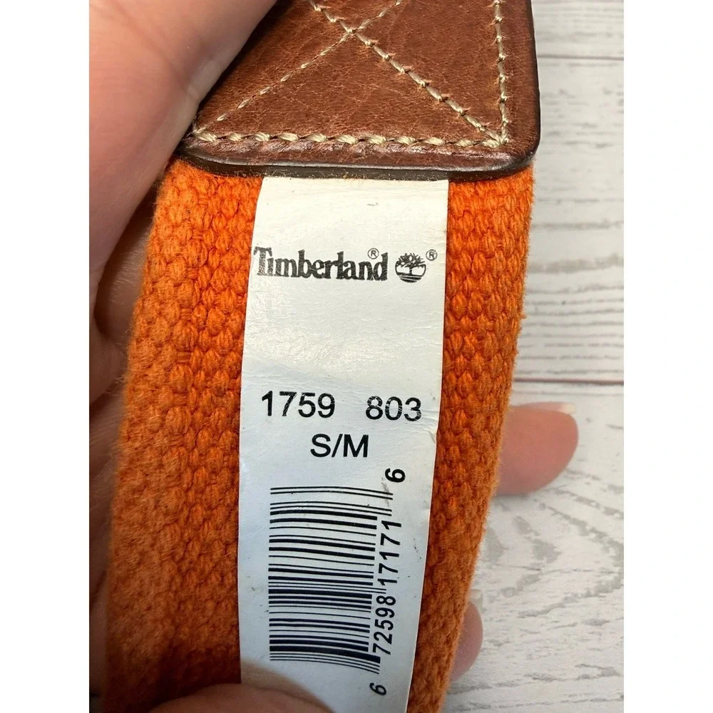 Timberland D Ring Orange Fabric Leather Detail Vintage Men Belt Size S/M 39